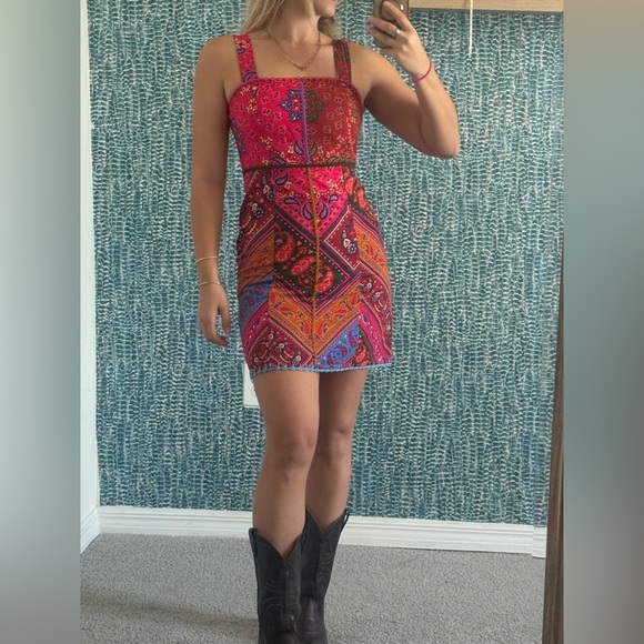 Farm Rio Patterned Patchwork Print Mini Dress - Picture 3 of 4